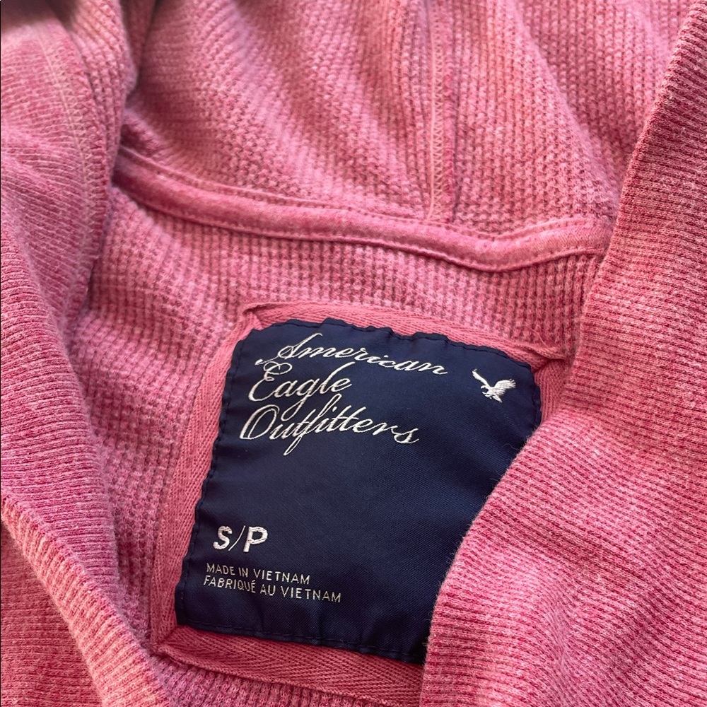 American Eagle Outfitters Pink Waffle Knit Hooded Pullover - Picture 2 of 7